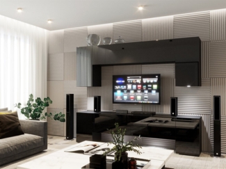 Mediawand Wohnwand 8 tlg - NEXI XL 29 - Schwarz Hochglanz inkl. LED