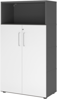 bümö flexi Aktenschrank abschließbar mit Flügeltüren & 1 Regalfach in Graphit/Weiß, Büroschrank mit werkzeuglosem Schnellmontage-Klicksysten in modularer Bauweise, FW48T3KG-G-W-BS
