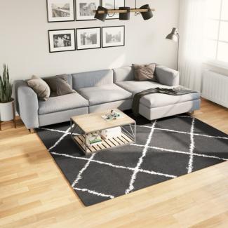 vidaXL Teppich Shaggy Hochflor Modern Schwarz und Creme 240x240 cm 375416