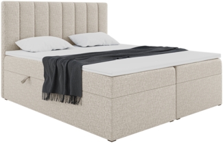 MEBLINI Boxspringbett ERLING 140x220 cm mit Bettkasten - H4/Beige Webstoff Polsterbett - Doppelbett mit Topper & Bonellfederkern-Matratze