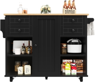 Merax Moderne Kücheninsel (127×46×91,5m) Küchenschrank Essschrank mit Holzmaserung Esswagen mit multifunktionalem Stauraum und herausnehmbaren Trennwänden, schwarz