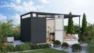 Metall-Gerätehaus Østen 2 - 232x229 cm plus 225 cm Anbaudach, anthrazit, Karibu