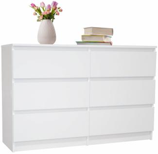 Home Collective Kommode weiß mit sechs Schubladen, Schlafzimmer Flur, Schrank, Sideboard, Highboard, Breite 100 cm Höhe 77cm