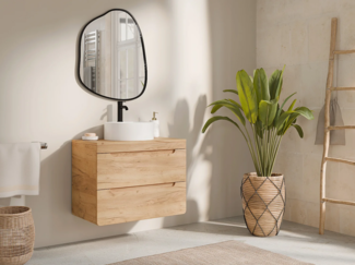 Vente-unique - Waschbeckenunterschrank hängend mit Platte - Holzfarben hell - 80 cm - ARUBA