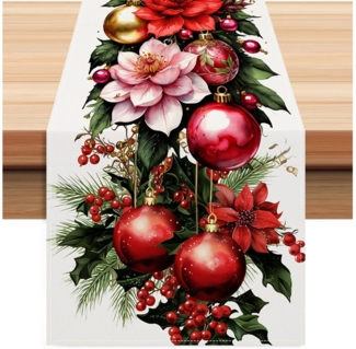 LAPAPRO Tischläufer Weihnachtlicher Leinen Tischläufer Druck, Festliche Tischdekoration