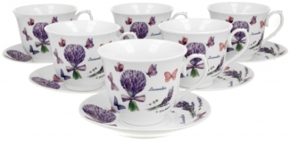 DUO CROCUS 6er-Set Tassen 220 ml VIOLET mit Untertassen, New Bone China Porzellan