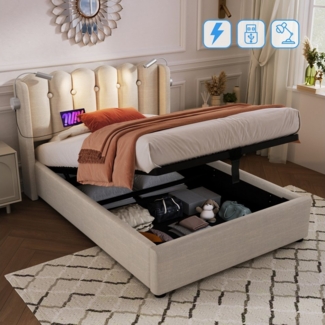STILVORA Polsterbett 90x200 Bettgestell Jugendbett mit Stauraum,Funktionsbett mit Leselicht (Jugendbett), 0