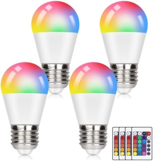 ZMH 4er-Pack E27 RGB-LED-Lampen mit Fernbedienung, Farbwechsel, Warmweiß 3000 K, 4 W, dimmbar, RGB-Ambiente, ideal für Dekoration