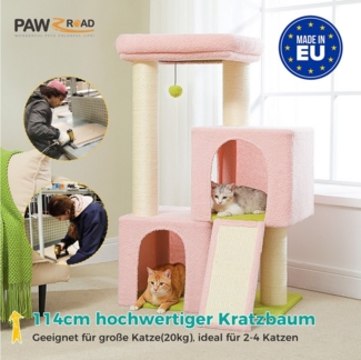PAWZ Road Kratzbaum Kratzbaum 11cm Dicke Stämme mit extrem großen doppelten Höhle, 114cm Schwarz grau