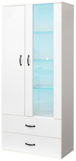 KLAM HOME Hochschrank Vitrine mit 16-farbiger LED-Beleuchtung Freistehender Buffetschrank 2-türige Standvitrine Hochregal mit transparenter Tür
