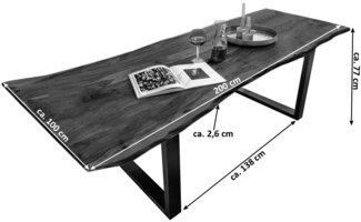 Esstisch Tisch natürliche Baumkante Akazie massiv Kufengestell nussbaum 200x100 schwarz QUINN 523586