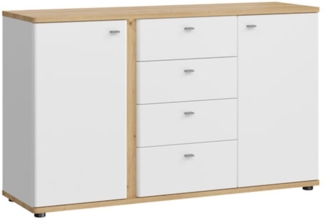 Sideboard Kommode Avila 144cm Eiche Artisan Front MDF weiß Hochglanz