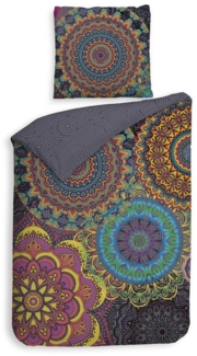 ZO HOME Bettwäsche ZO!Home, Renforcé, 3 teilig, Kolibri, bunte Mandalas auf grauem Hintergrund