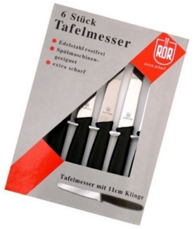 Neustanlo | Tafelmesser Set | 6 Stück | Edelstahlklinge mit Wellenschliff | robuste Kunststoffgriffe | klassisch schwarz | perfekt als Menümesser & Buttermesser