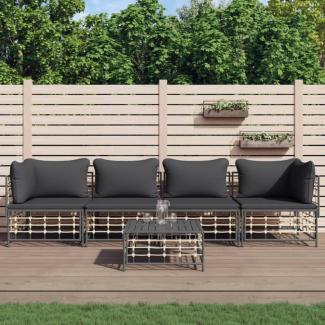 vidaXL 5-tlg. Garten-Lounge-Set mit Kissen Anthrazit Poly Rattan 3186701