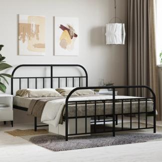vidaXL Bettgestell mit Kopf- und Fußteil Metall Schwarz 135x190 cm 353652