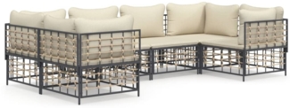 vidaXL 6-tlg. Garten-Lounge-Set mit Kissen Anthrazit Poly Rattan 3186796
