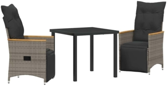 vidaXL Garten Essgruppe mit Kissen 3 pcs Grau Poly Rattan 3379625