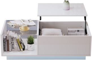 Couchtisch 100x50x33-46,5 cm, höhenverstellbar mit verstecktem Staufach und App-gesteuerter RGB-LED,Weiß