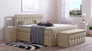 Meisterbetten Boxspringbett Cool 160x220 in WT-Beige, Matratzenbezug Nano, Komfortschaum-Topper