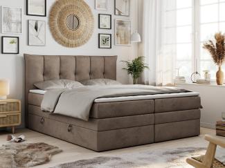 Boxspringbett 7-Zonen Taschenfederkernmatratze und Topper - PREMIUM-10-KING - 140x200cm - Braun Velours - H3