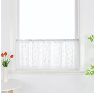 Joyswahl Scheibengardine, Stangendurchzug, transparent, Wellenmuster mit kleinen Fadenknäueln, Moderne kurze Bistrogardinen