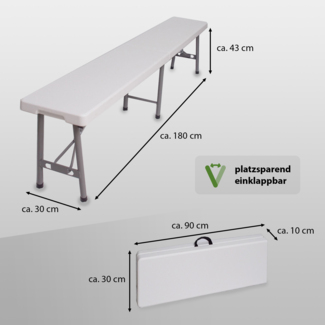 Bierzeltbank für 4 Personen Kunstoff weiß 180 cm klappbar Klappbank Partybank Bierbank