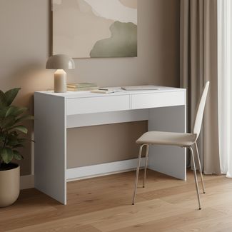 Bellamio 'Toce' Schreibtisch mit 2 Schubladen, weiß, 75x53x110 cm, Bürotisch mit Stauraum, schmaler Arbeitstisch