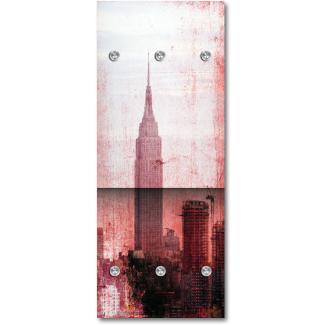 Queence Garderobe - "Empire State" Druck auf hochwertigem Arcylglas inkl. Edelstahlhaken und Aufhängung, Format: 50x120cm