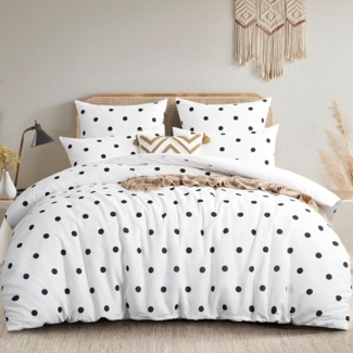 Bettwäsche Set 200x200 Weiß Polka Dot Muster Mikrofaser - 3 teilig