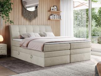 Boxspringbett, Stauraumbett, Bett mit Multipocket-Matratze und Topper - GOLD-10-KING - 180x200cm - Beige Velours - H4