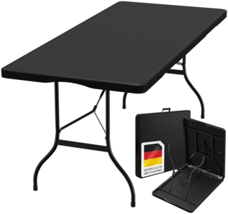 STEELSØN 'Zennar' Gartentisch für 8 Personen, zusammenklappbar, Rattanoptik schwarz, 180x74x74 cm, wetterfest, Klapptisch inkl. Tragegriff