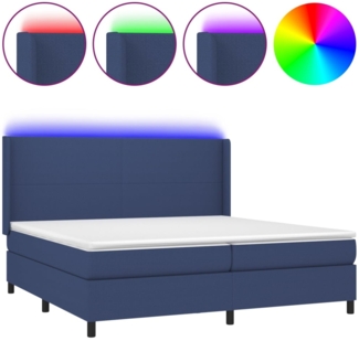 vidaXL Boxspringbett mit Matratze & LED Stoff Blau 200x200 cm, Härtegrad: H2 [3138187]