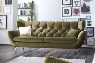 KAWOLA Sofa CHARME 3-Sitzer Velvet oliv 94 x 95 x 225 cm