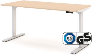 ASSMANN Elektrisch höhenverstellbarer Schreibtisch Y-Line Curved 120x80cm Kiesel Signalweiß Metall Holz