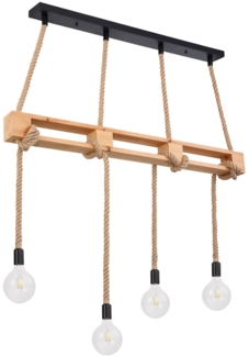 Hängeleuchte, Balken natur, Hanfseil, L 120 cm, ULLEU