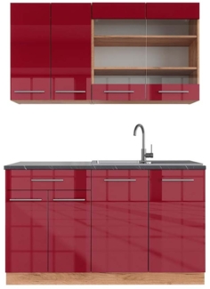 Singleküche Fame-Line Bordeaux Hochglanz/Goldkraft Eiche 140 cm , AP Anthrazit Vicco