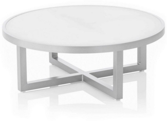 EGO Couchtisch ø92, Aluminiumgestell in Silber, mit Glasplatte