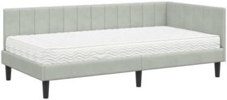 vidaXL Eckbettgestell mit Matratze Hellgrau 90 x 200 cm Samt 3393898