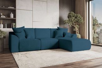 99rooms Gusto Ecksofa Cordstoff POSO Blau Rechts mit Schlaffunktion