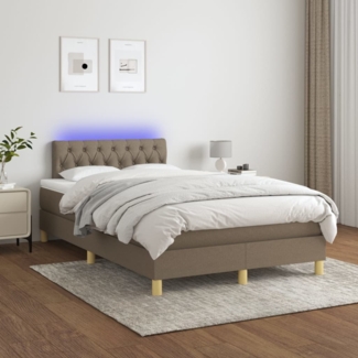 vidaXL Boxspringbett mit Matratze & LED Taupe 120x200 cm Stoff, Härtegrad: H2 [3133945]