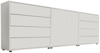 BMG Möbel Sideboard Mailand Set 4 (Kommode Anrichte Aktenschrank), Fronten und Korpus Matt Weiß, griffloses Design Sideboard