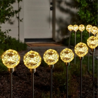 Salcar LED Solarleuchte 4er Set LED Solarleuchte Kugelerdspiess LED Kugel Gartenleuchte, Warmweiß, 8 Beleuchtungsmodi