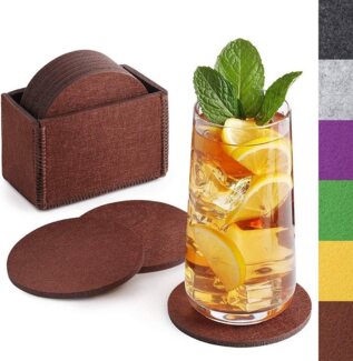 Loco Bird Getränkeuntersetzer 10er Set inkl. Box rund aus Filz, Zubehör für Getränke, Tassen, Bar, Glas, Design Glasuntersetzer, Premium Tischuntersetzer Filzuntersetzer