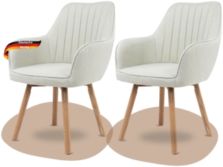 DELUKE® Esszimmerstühle 2er Set ELLA - Stoffbezug, Eichenholz Beine| Gepolsterte Sitzfläche | Skandinavisch Minimalistisch, Stühle Esszimmer | Beige