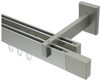 Innenlauf-Gardinenstangen-Set Smartline Lox 240 cm (geteilt in 2 x 120 cm), 2-läufig, 14x35 mm Edelstahl-Optik