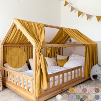 lilimaus Betthimmel Musselin Hausbett Himmel für Kinderzimmer mit Gold Applikation, Musselin Betthimmel aus Baumwolle für Kinderzimmer-Deko