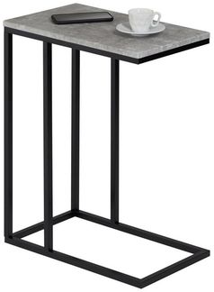 IDIMEX Beistelltisch Debora, praktischer Wohnzimmertisch in C-Form, schöner Couchtisch Tischplatte rechteckig in Betonoptik, eleganter Sofatisch mit Metallgestell in schwarz