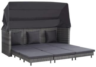 vidaXL Ausziehbares 3-Sitzer-Schlafsofa mit Dach Poly Rattan Grau 46077