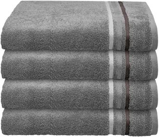 Schiesser Handtuch Skyline, 4er Set, mit Webbordüre, 100% Baumwolle Anthrazit